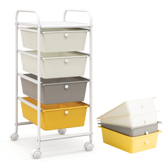4-Drawer Cart Storage Bin Organizer Rolling with Plastic Drawers, Yellow
