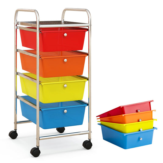 4-Drawer Cart Storage Bin Organizer Rolling with Plastic Drawers, Multicolor