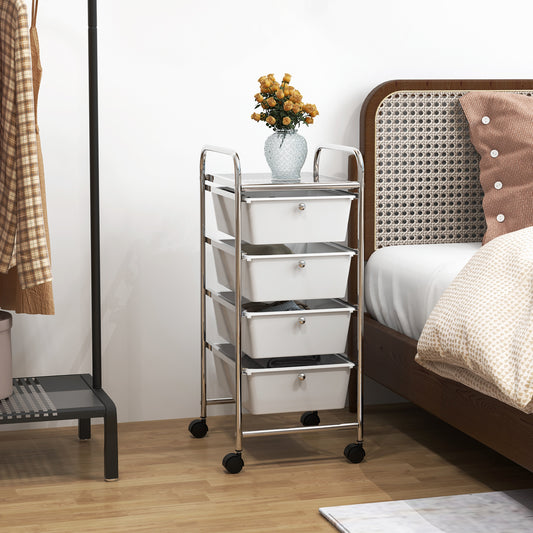 4-Drawer Cart Storage Bin Organizer Rolling with Plastic Drawers, White File Cabinets White at Gallery Canada