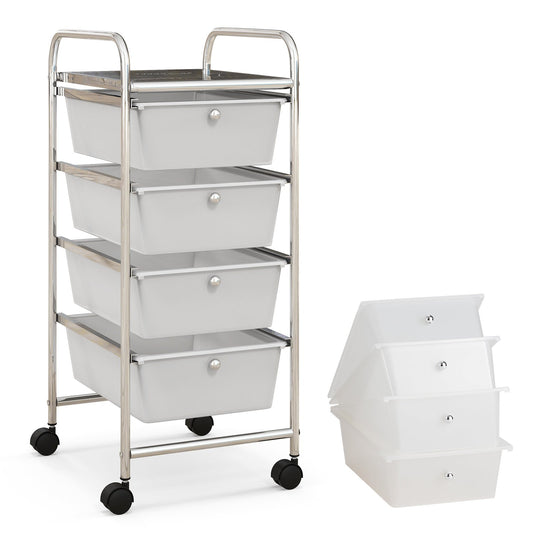 4-Drawer Cart Storage Bin Organizer Rolling with Plastic Drawers, White