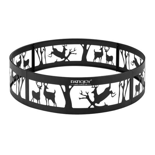 36 Inch Metal Fire Pit Ring Deer with Extra Poker Bonfire Liner for Campfire, Black at Gallery Canada