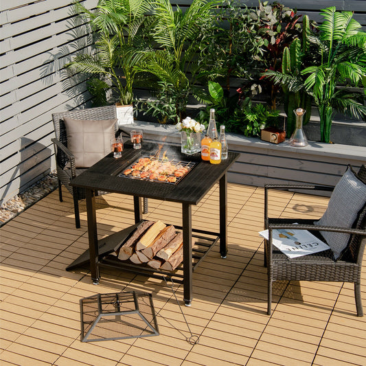 31 Inch Outdoor Fire Pit Dining Table with Cooking BBQ Grate, Black Fire Pit Tables Black at Gallery Canada
