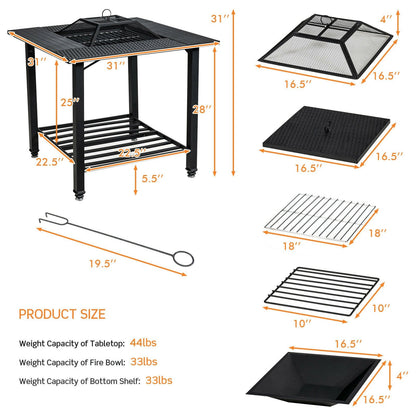31 Inch Outdoor Fire Pit Dining Table with Cooking BBQ Grate, Black at Gallery Canada