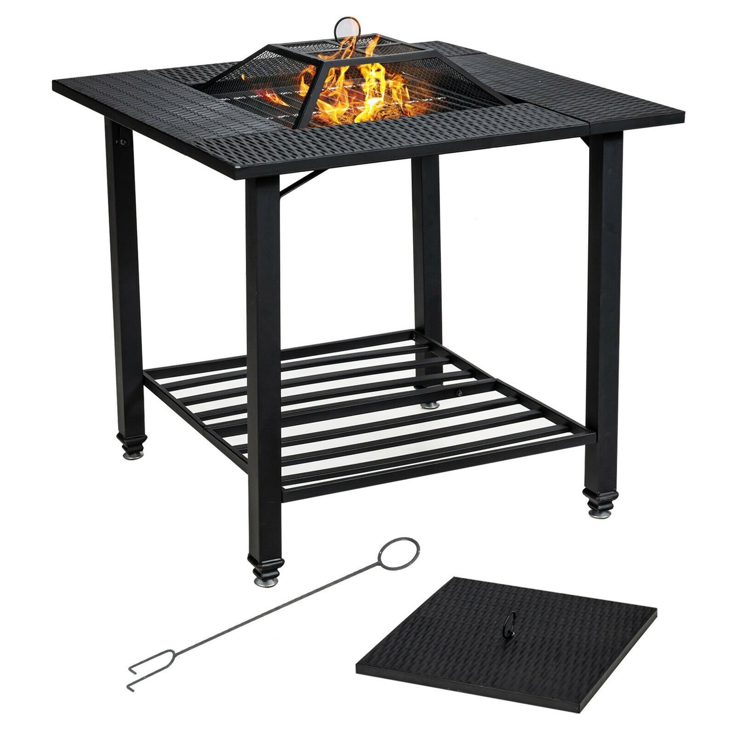 31 Inch Outdoor Fire Pit Dining Table with Cooking BBQ Grate, Black at Gallery Canada