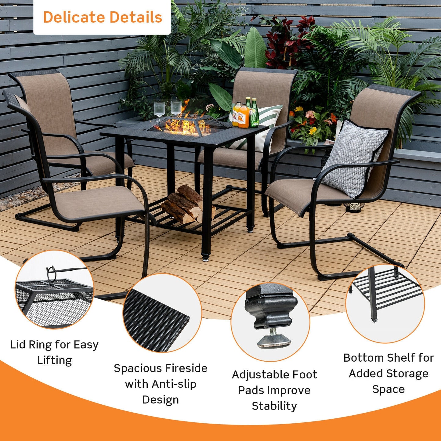 31 Inch Outdoor Fire Pit Dining Table With BBQ Grate, Black Fire Pit Tables at Gallery Canada