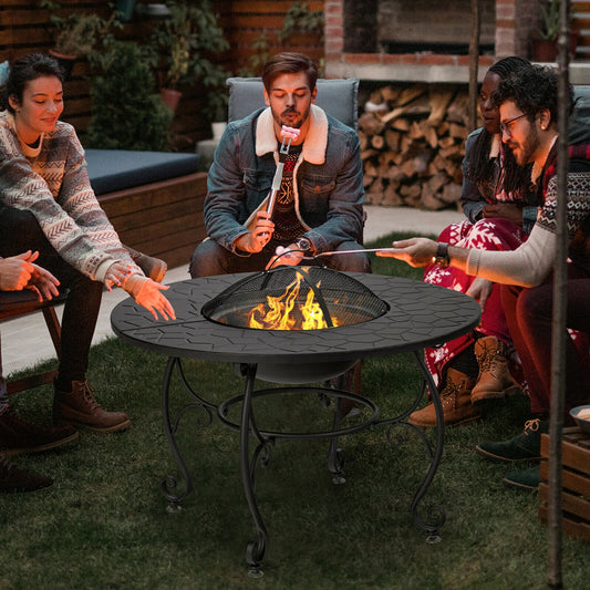 35.5 Feet Patio Fire Pit Dining Table, With BBQ Grate, Black