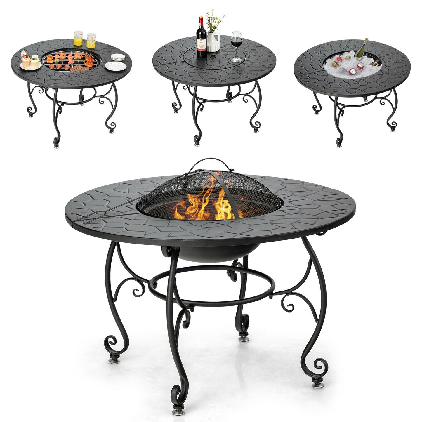 35.5 Feet Patio Fire Pit Dining Table With Cooking BBQ Grate, Black Fire Pits at Gallery Canada