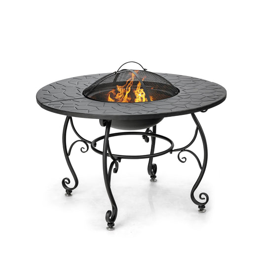 35.5 Feet Patio Fire Pit Dining Table With Cooking BBQ Grate, Black