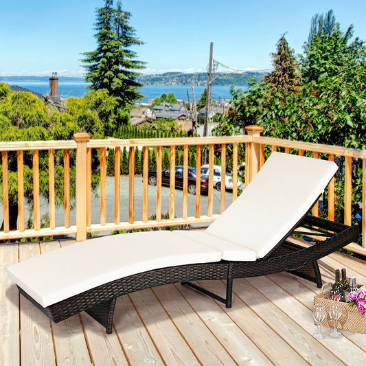 Folding Chaise Lounge, 5 Adjustable Levels With Cushion, White Outdoor Chaise Lounges White at Gallery Canada