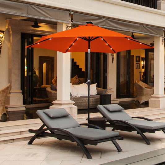 9 Inch Solar LED Patio Umbrella, Tilt Crank Lift, Orange Outdoor Umbrellas Orange at Gallery Canada