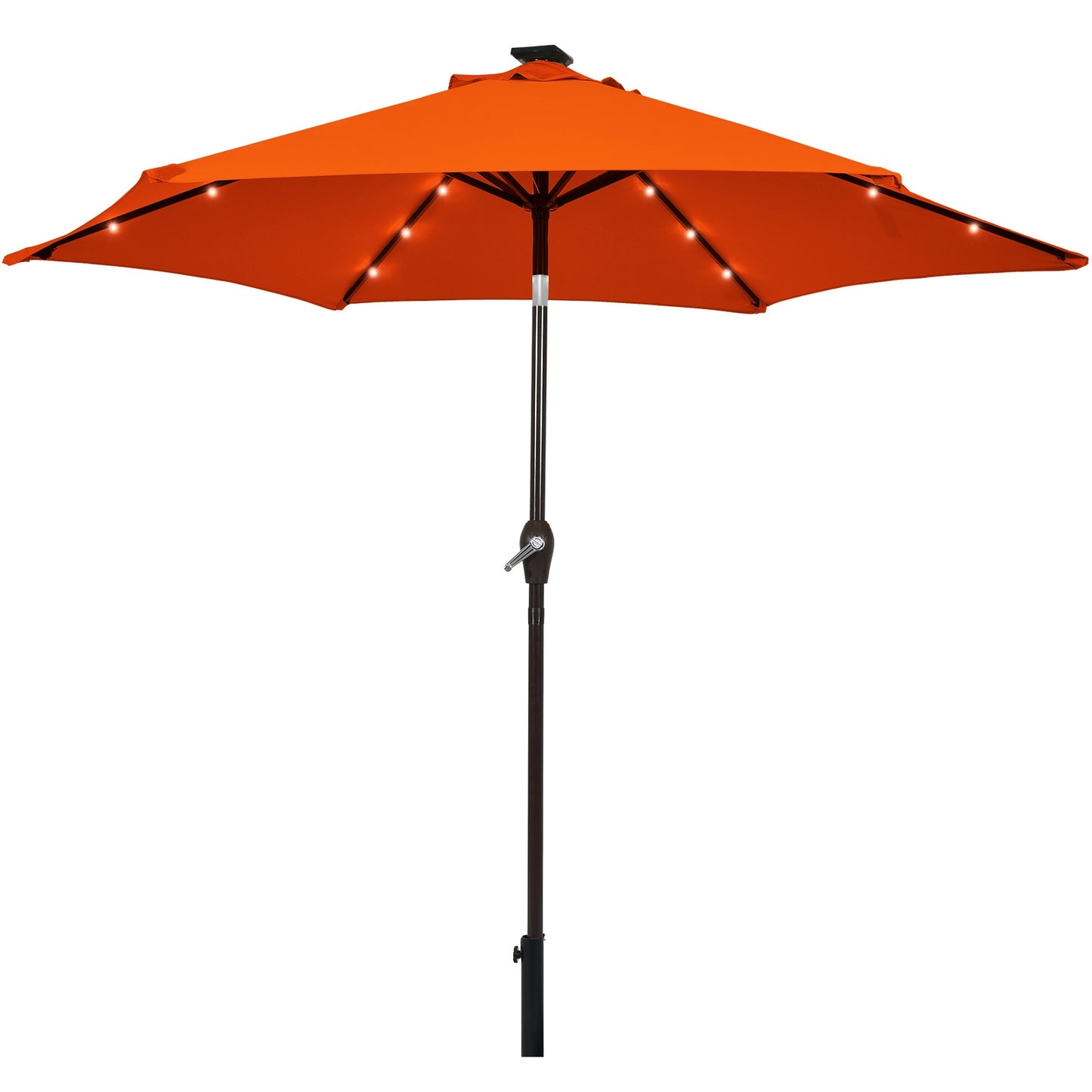 9 Inch Solar LED Patio Umbrella, Tilt Crank Lift, Orange Outdoor Umbrellas at Gallery Canada