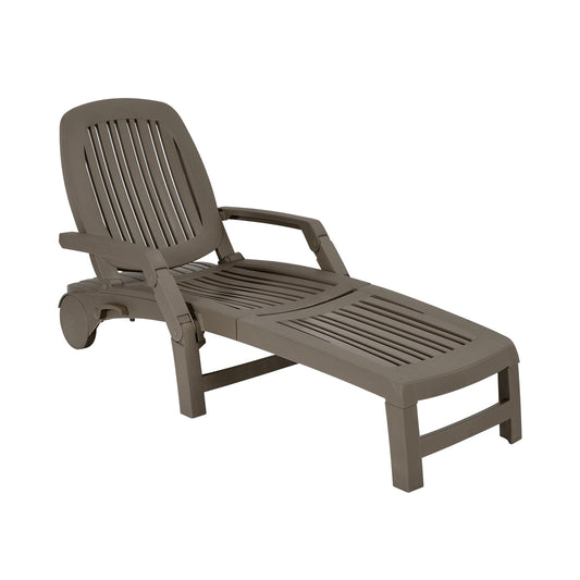 Adjustable Patio Sun Lounger with Weather Resistant Wheels, Brown at Gallery Canada