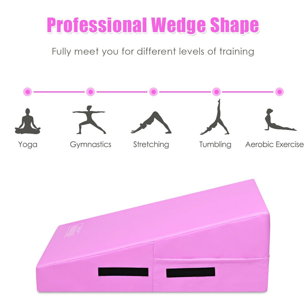 Incline Gymnastics Mat Wedge Ramp Gym Tumbling Exercise Mat, Pink