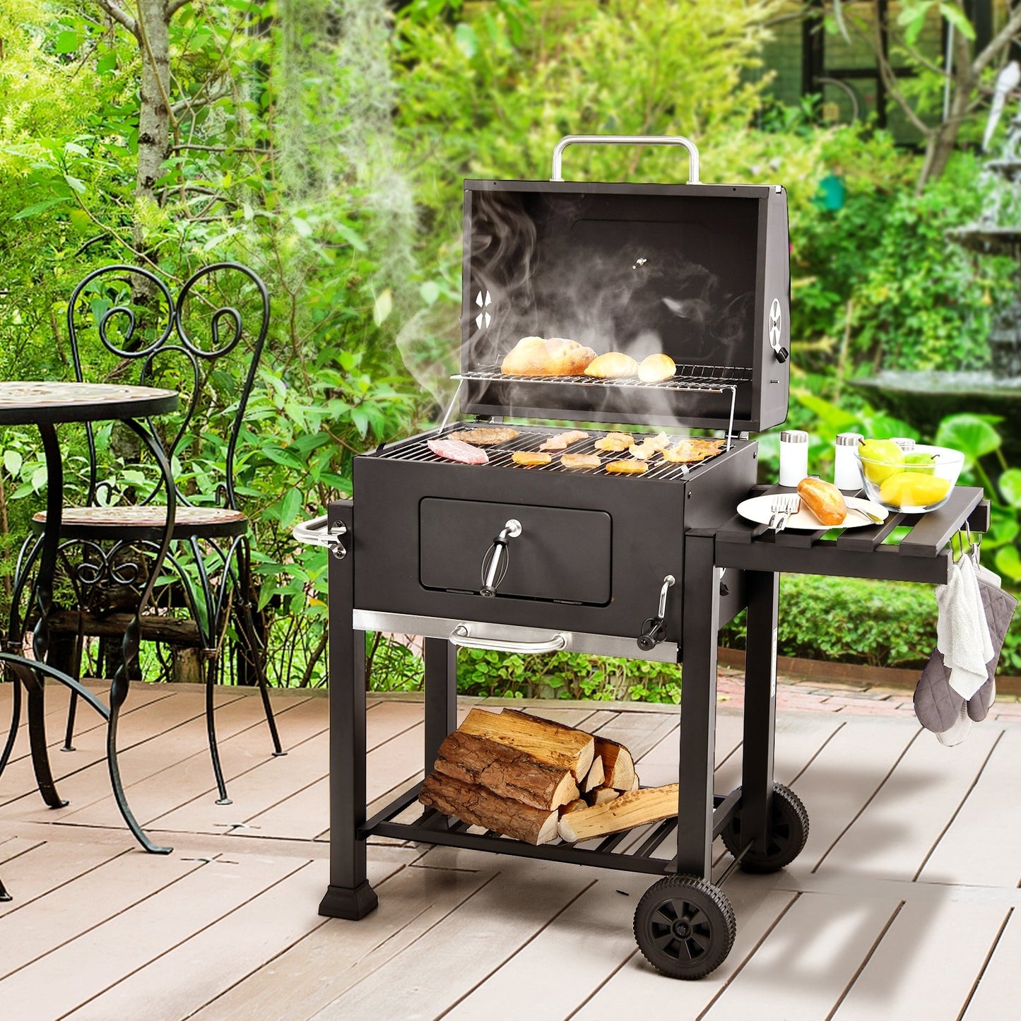 Outdoor Portable Charcoal Grill with Side Table, Black at Gallery Canada