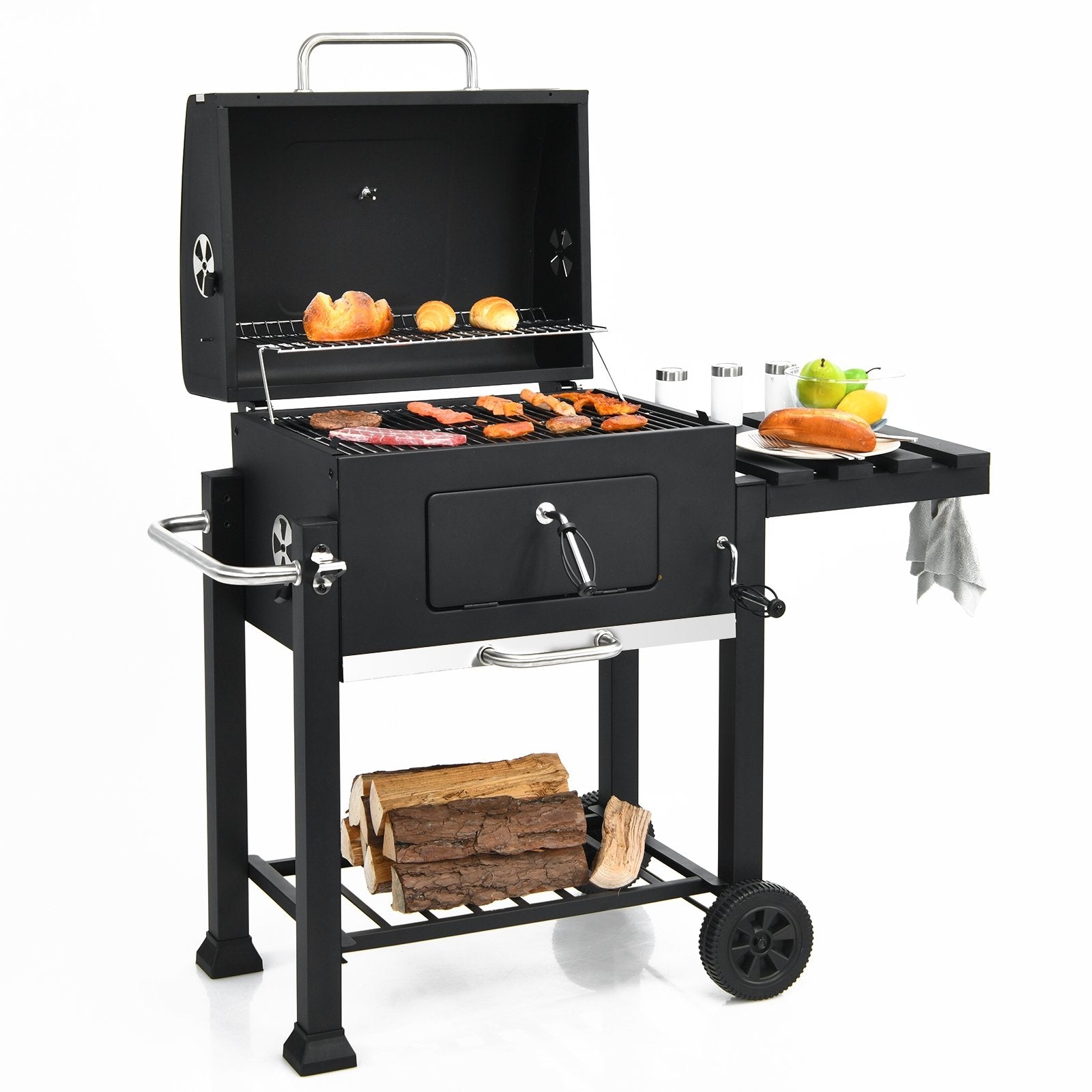 Outdoor Portable Charcoal Grill with Side Table, Black at Gallery Canada
