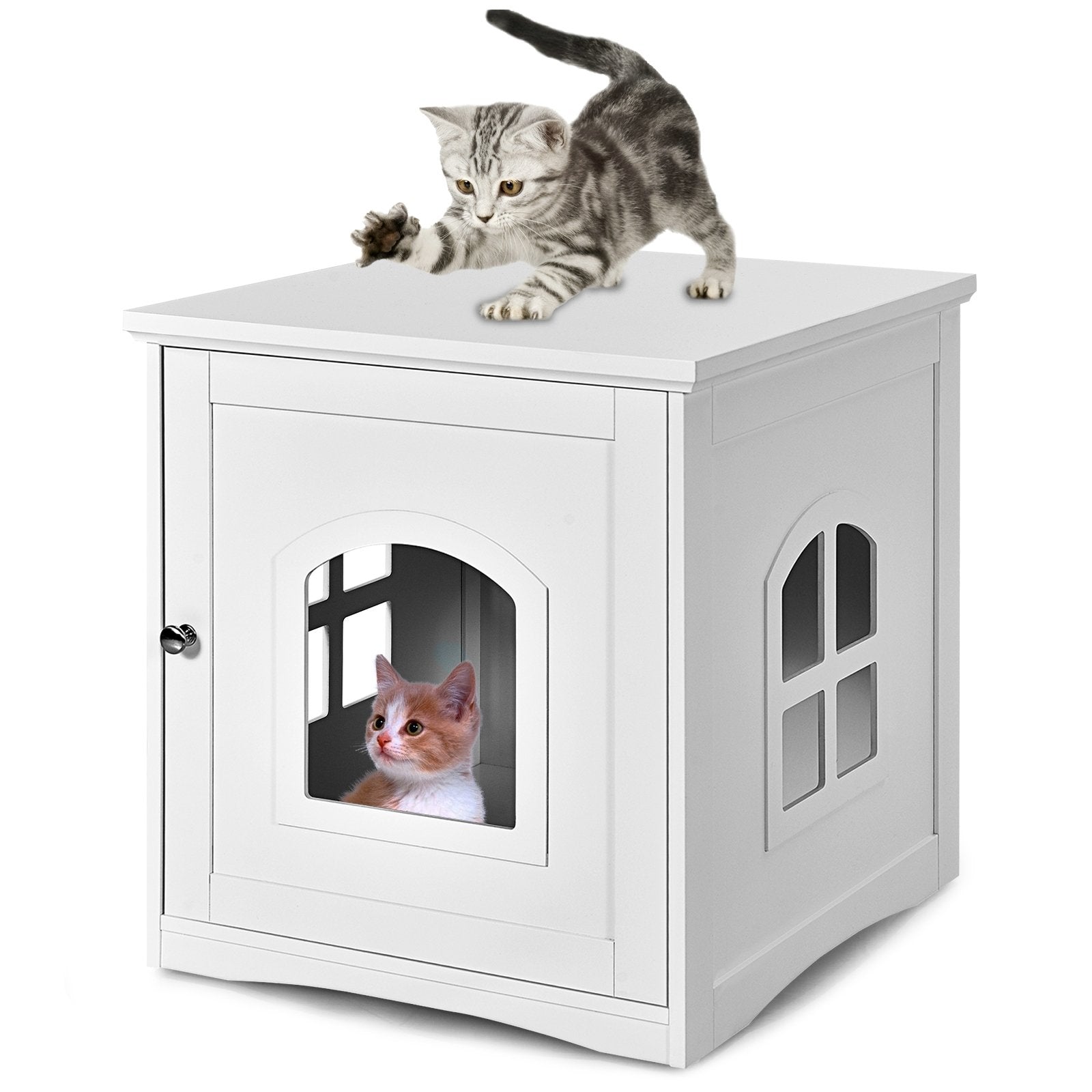 Side Table Nightstand Decorative Cat House, White at Gallery Canada