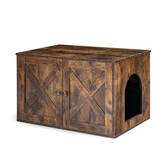 Wooden Hidden Cabinet Cat Furniture with Divider, Coffee