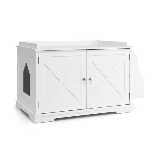 Large Wooden Cat Litter Box Enclosure with the Storage Rack, White