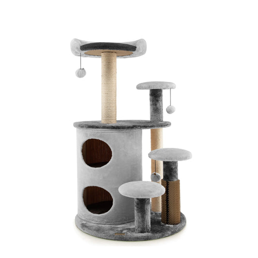 40 Inch Cat Tree Tower Multi-Level Activity Tree with 2-Tier Cat-Hole Condo, Gray at Gallery Canada
