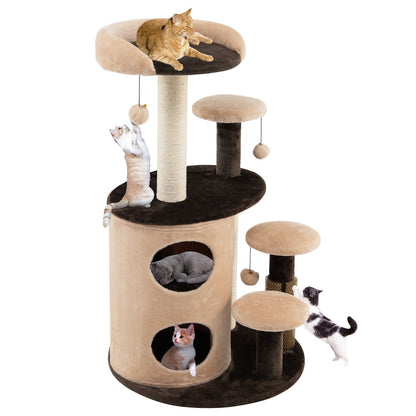 40 Inch Cat Tree Tower Multi-Level Activity Tree with 2-Tier Cat-Hole Condo, Brown