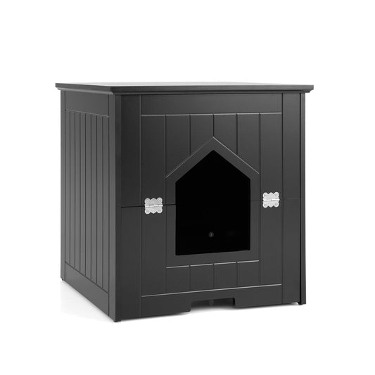 Cat Litter Box Enclosure with Flip Magnetic Half Door, Black