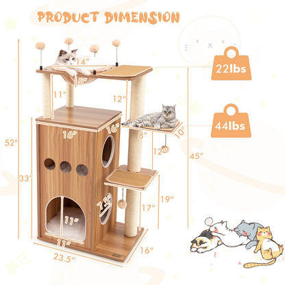52 Inch Modern Multi-level Cat Play Center with Deluxe Hammock, Natural at Gallery Canada