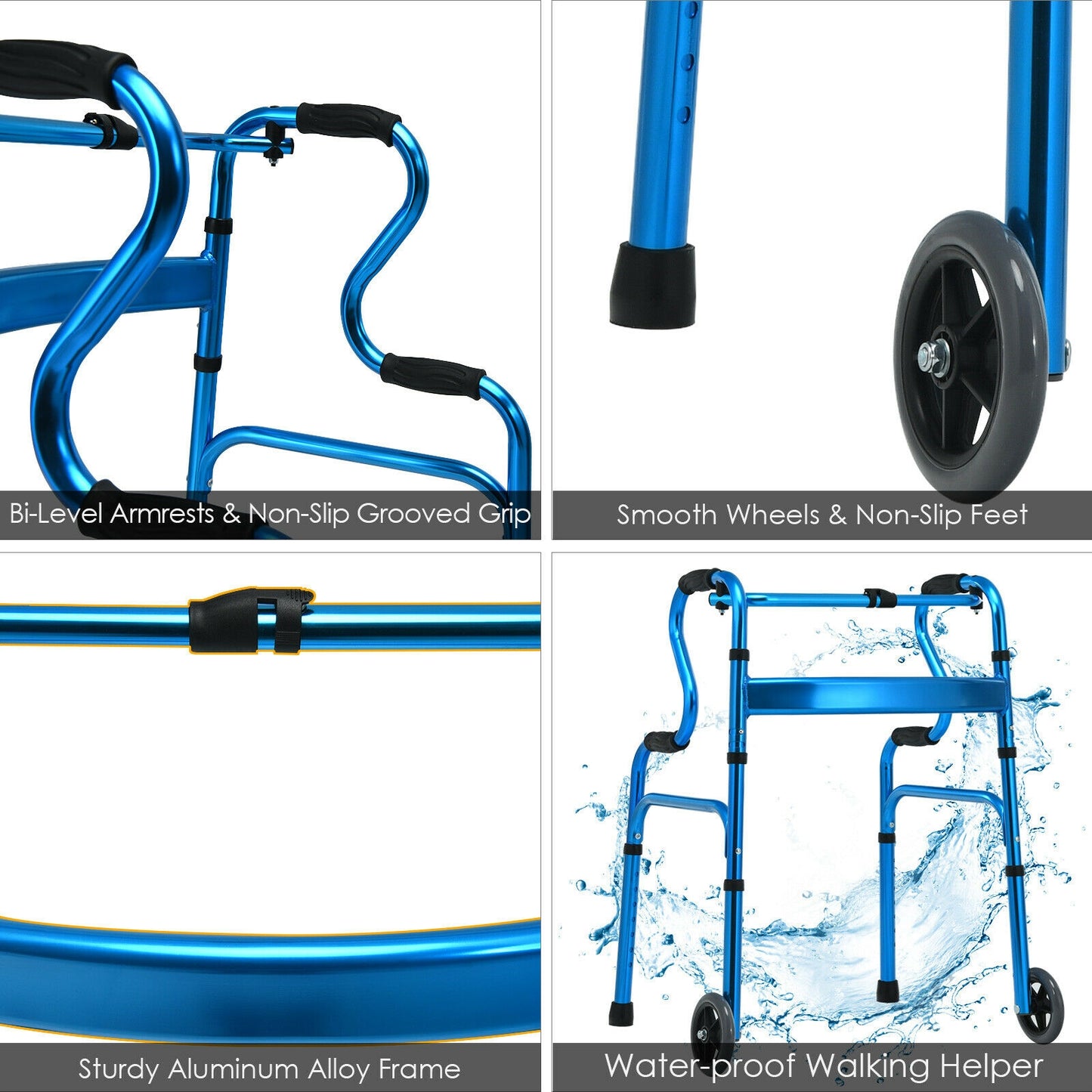 Heavy-Duty Aluminum Folding Walker With Wheels, Blue Walkers & Rollators at Gallery Canada