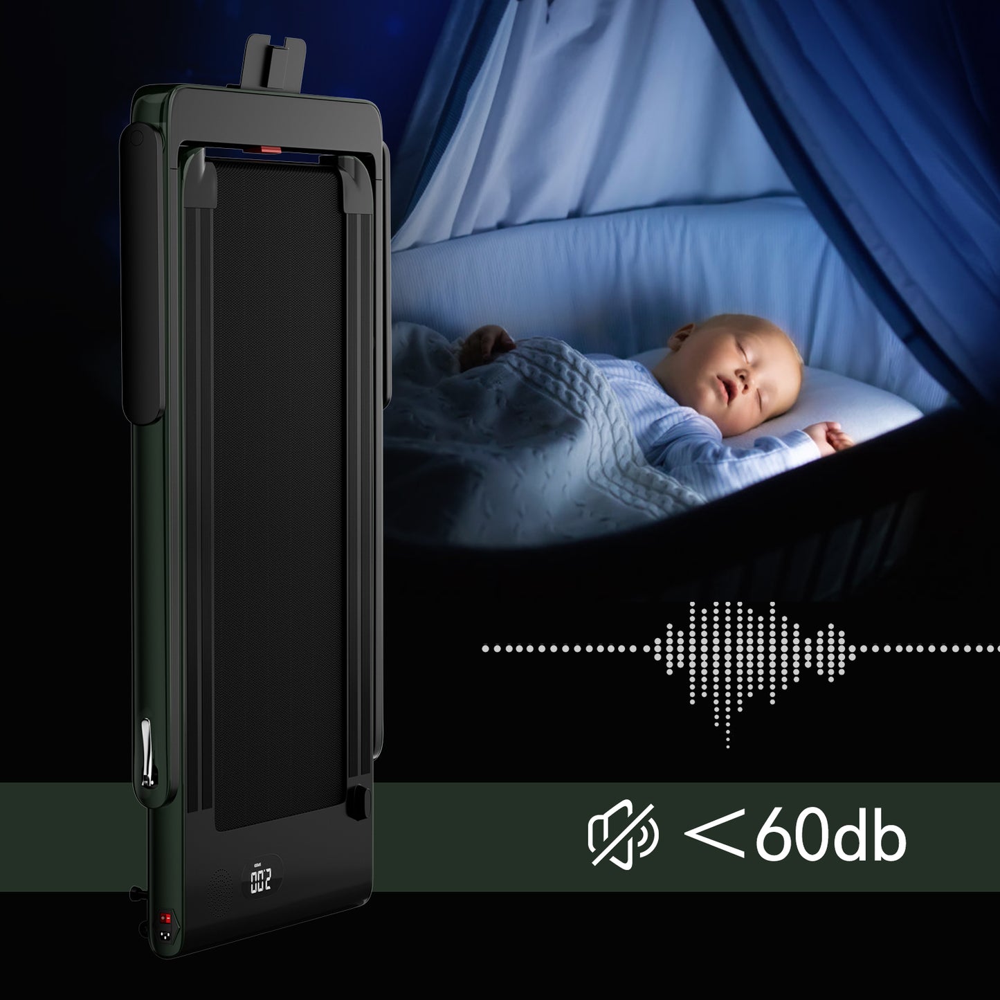 Tapis roulant pliant 2,25 HP 2 en 1 avec télécommande haut-parleur APP, vert