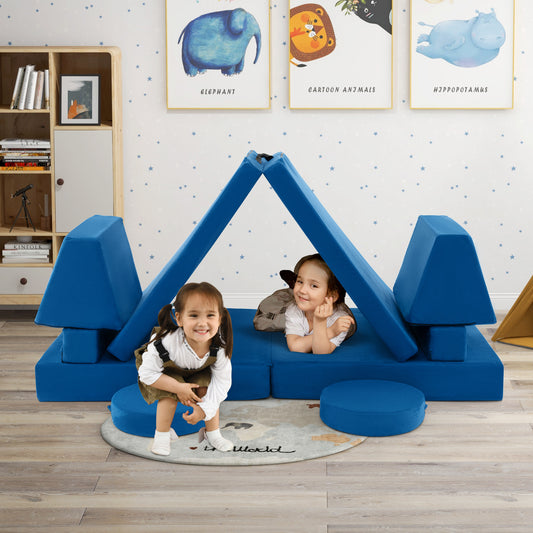 8-Piece Kids Play Couch Sofa with Portable Handle, Blue Kids Chairs & Seating Blue at Gallery Canada