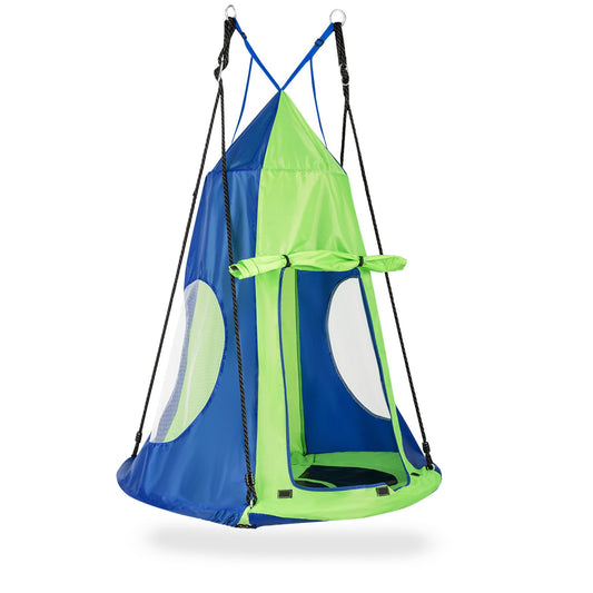 2-in-1 40 Inch Kids Hanging Chair Detachable Swing Tent Set, Green