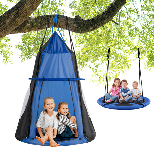 40 Inch Kids Hanging Chair, Detachable Swing Tent Set, Blue Swing & Playsets Blue at Gallery Canada