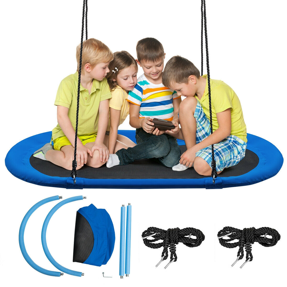 60 Inch Saucer Surf Outdoor Adjustable Swing Set, Black, Blue