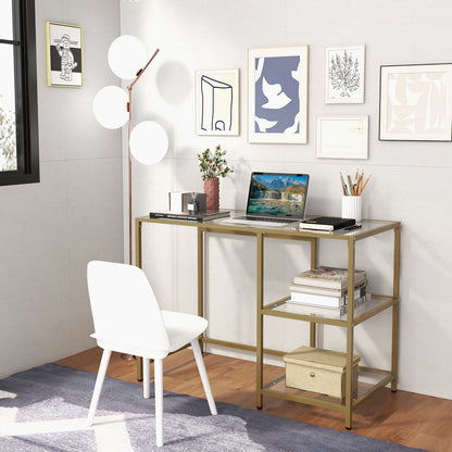Modern Console Table with 2 Open Shelves and Metal Frame, Golden