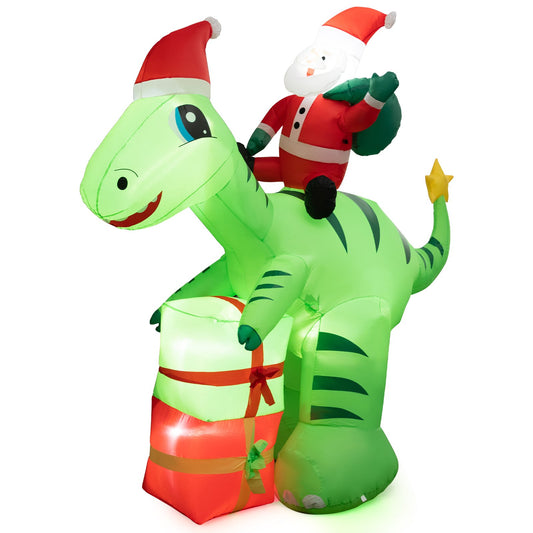 8 Feet Lighted Christmas Inflatable Santa Claus Dinosaur Decoration with Gift Boxes, Multicolor