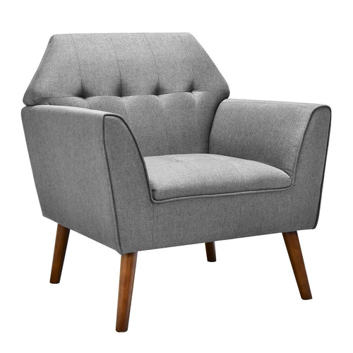 Modern Tufted Fabric Accent Chair with Rubber Wood Legs, Gray