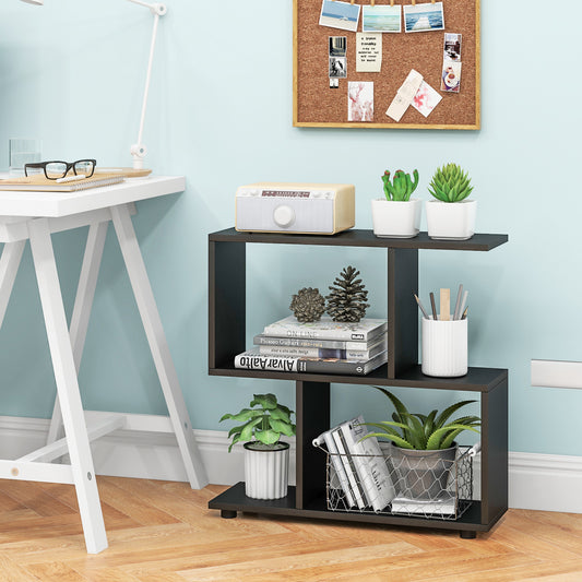 24 Inch 3-Tier Geometric Bookshelf, Black Bookcases Black at Gallery Canada