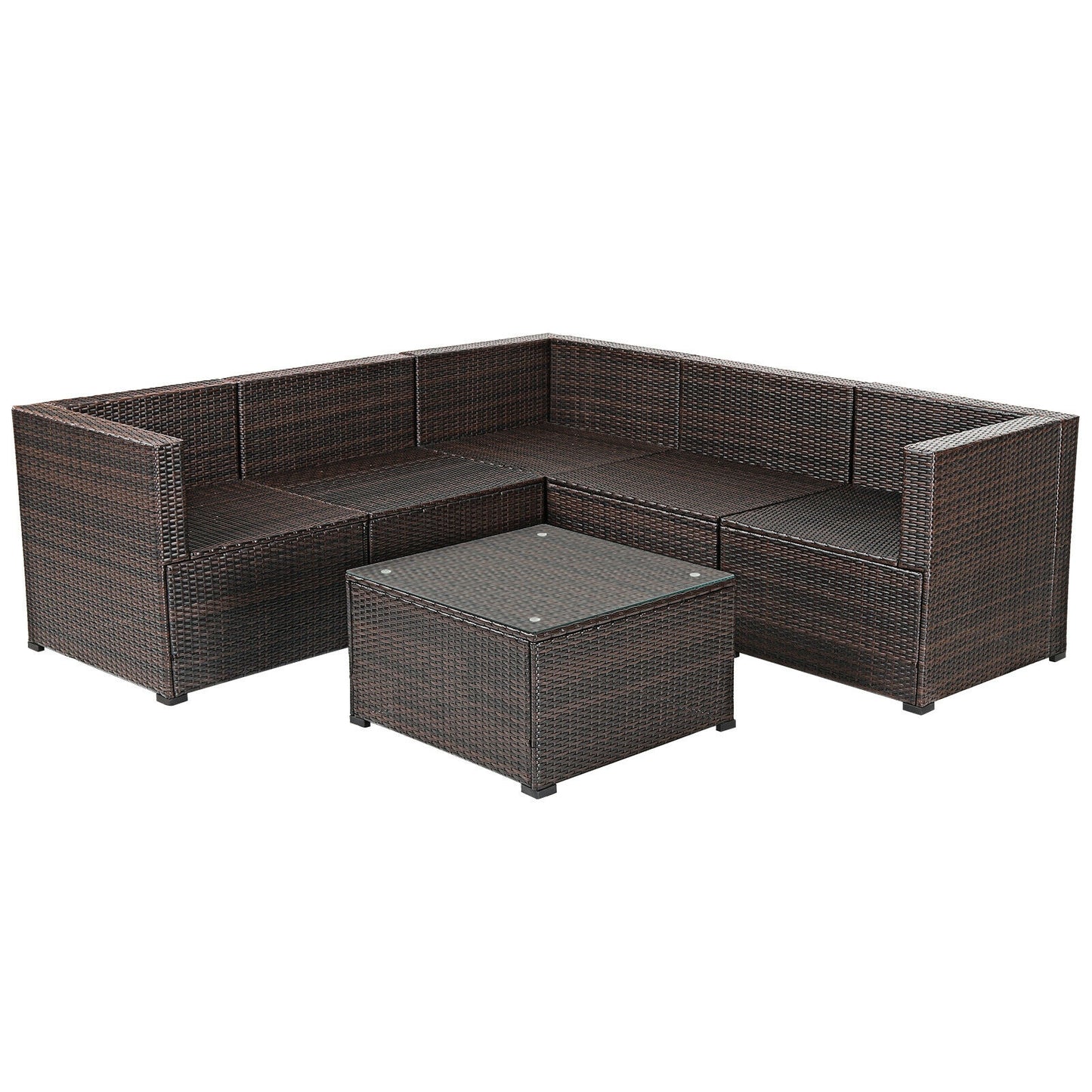 6 Piece Patio Rattan Furniture Set, Sectional Cushioned Sofa, Red Outdoor Sectionals at Gallery Canada