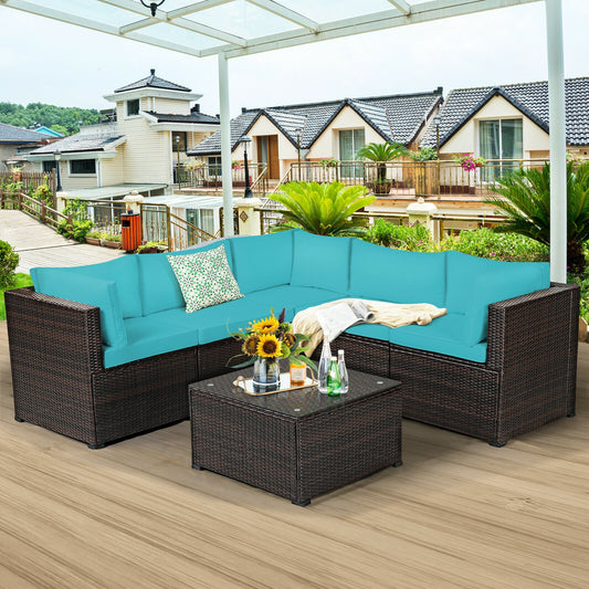 6 Piece Patio Furniture Sofa Set, With Cushions, Turquoise Outdoor Sectionals Turquoise at Gallery Canada