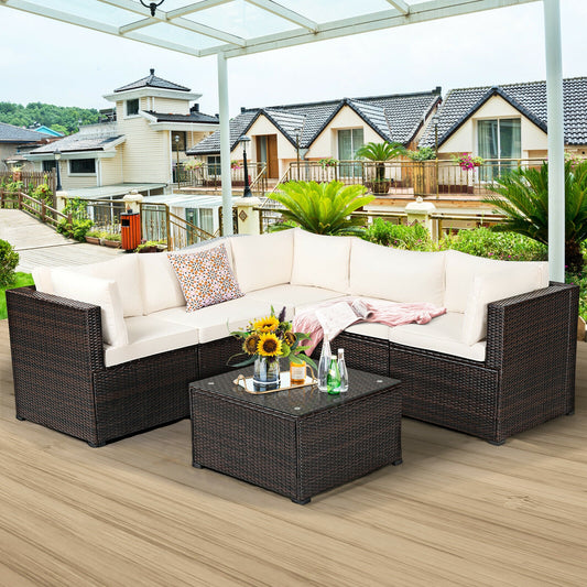 6 Piece Patio Sofa Set With Cushions, Outdoor, Beige Outdoor Sectionals Beige at Gallery Canada