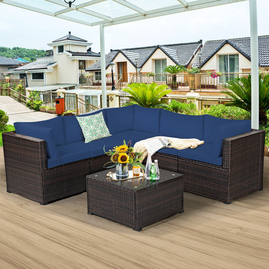 6-Piece Patio Furniture Sofa Set With Cushions, Navy Outdoor Sectionals Navy at Gallery Canada