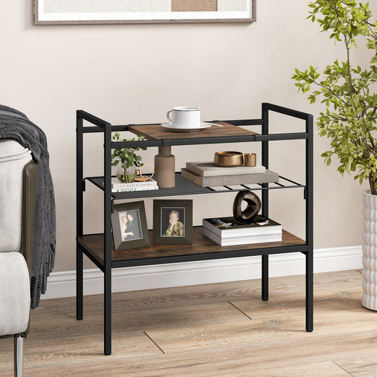 Industrial Entryway Table with Removable Panel and Mesh Shelf, Rustic Brown Console Tables Rustic Brown at Gallery Canada