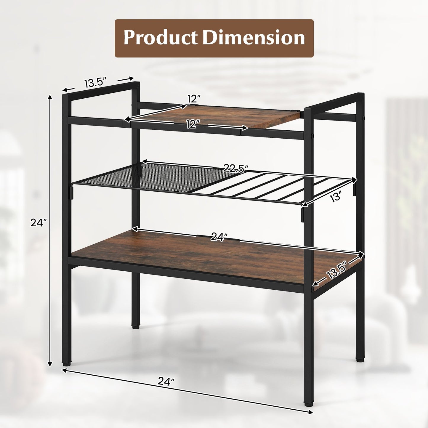 Industrial Entryway Table with Removable Panel and Mesh Shelf, Rustic Brown