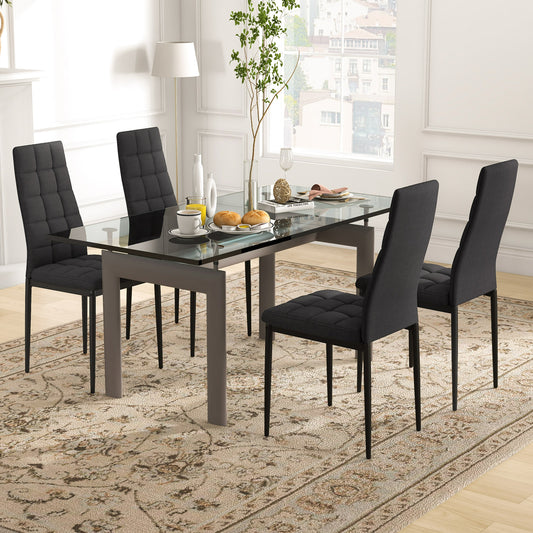 Set of 4 Fabric Dining Chairs, Upholstered Cushion, High Back, Black Dining Chairs Black at Gallery Canada