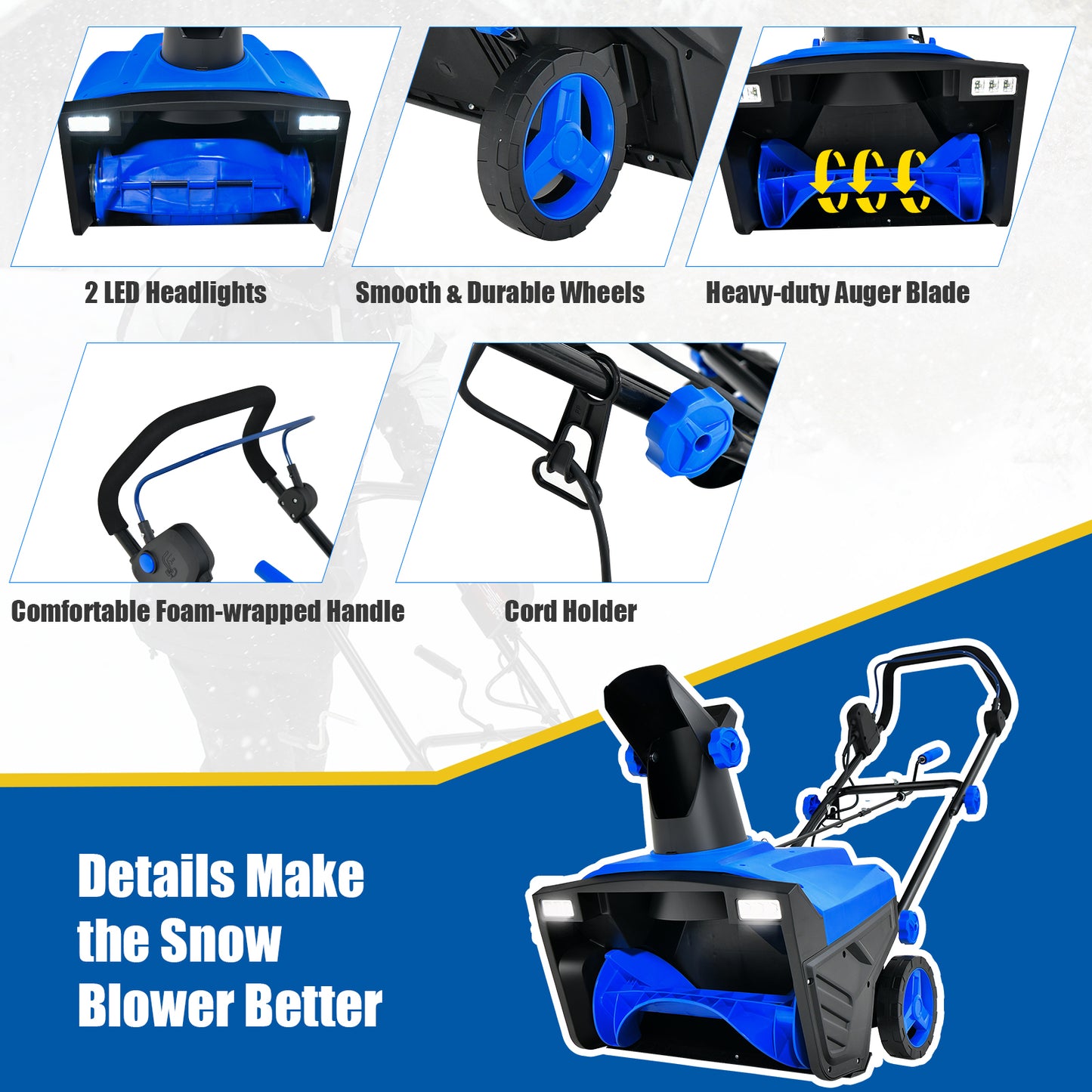 20 Inch 120V 15Amp Electric Snow Thrower, 180° Rotatable Chute, Blue Snow Removal at Gallery Canada