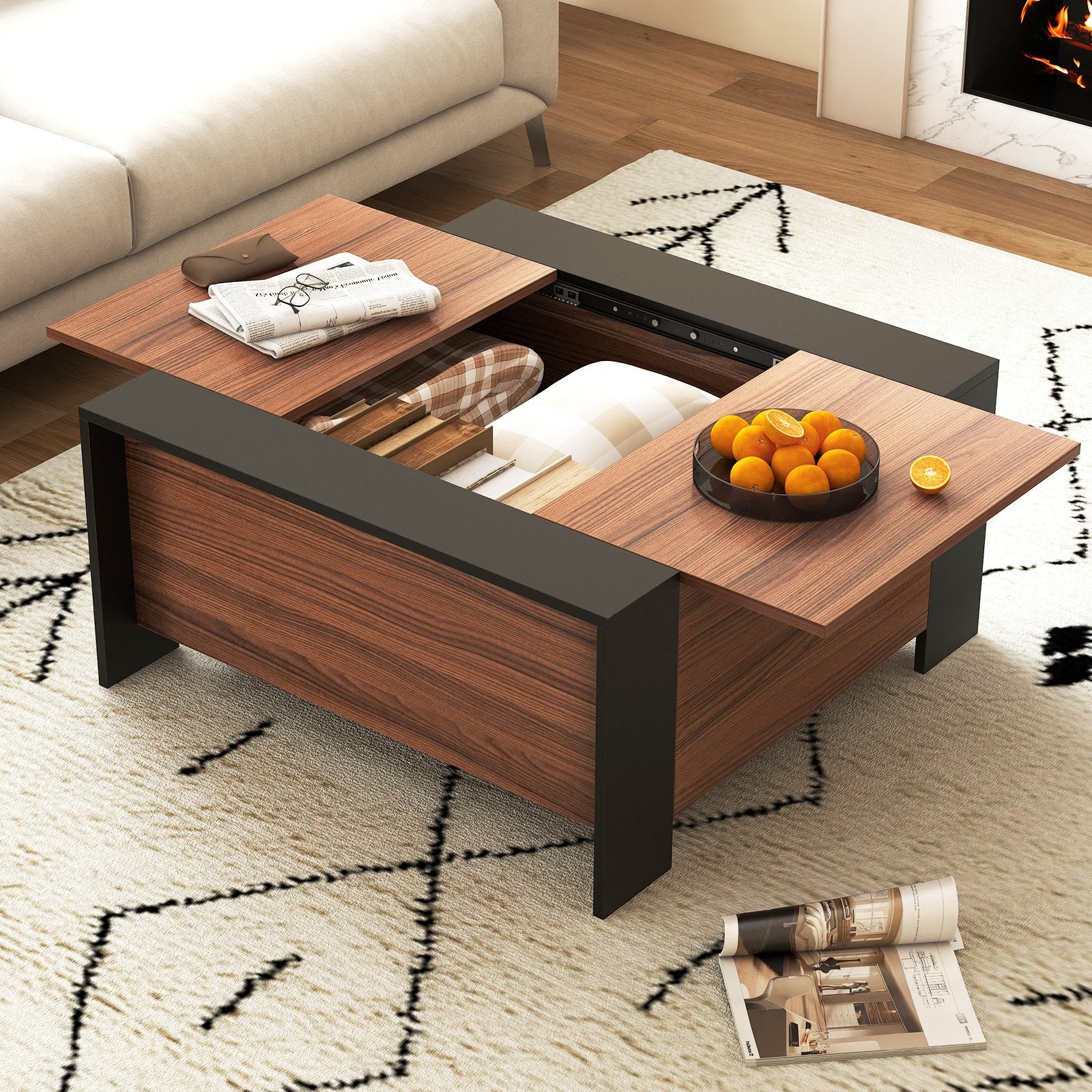 36.5 Inch Coffee Table with Sliding Top and Hidden Compartment, Rustic Brown at Gallery Canada