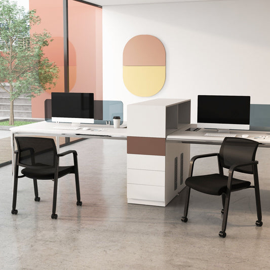 Stackable Rolling Office Chairs, Mesh Backrest, Set of 2, Black Conference Chairs Black at Gallery Canada