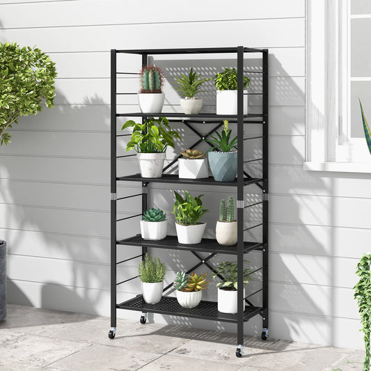 5-Tier Adjustable Shelves With Wheels, Black