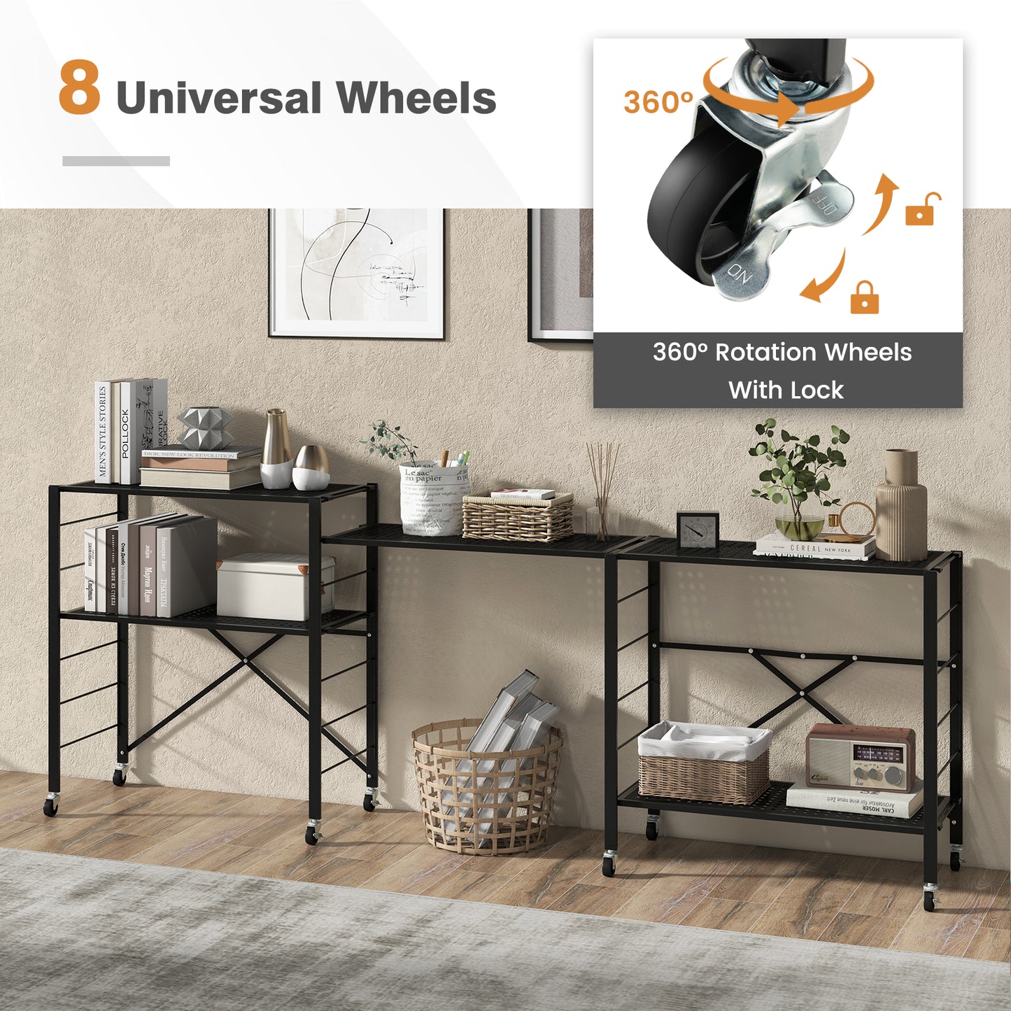 5-Tier Adjustable Shelves With Wheels, Black Garages at Gallery Canada