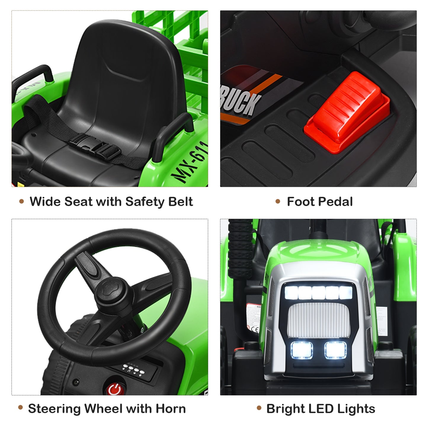12V Ride On Tractor, 3 Gear Shift Ground Loader, Green Powered Ride On Toys at Gallery Canada