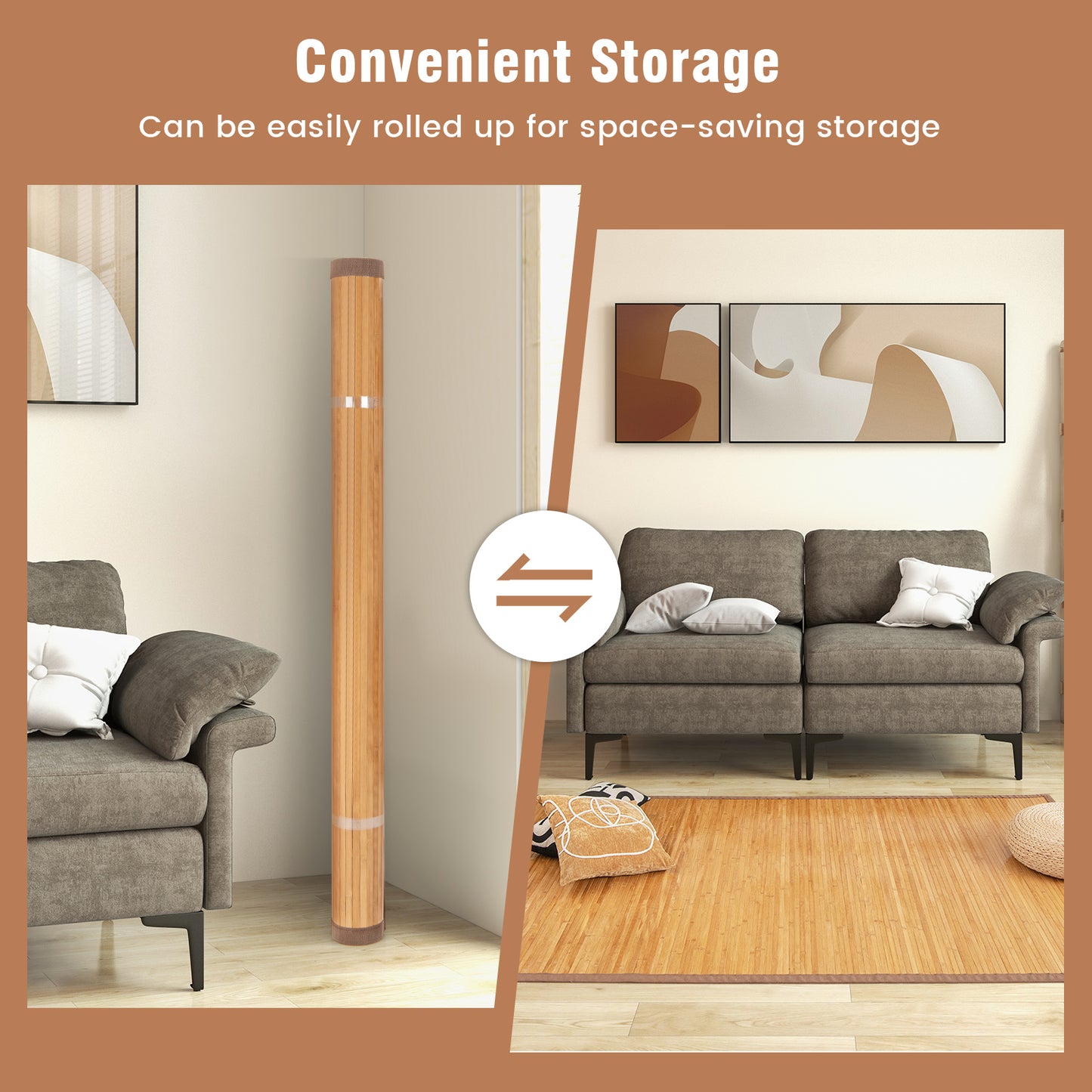 5 x 8 Feet Bamboo Floor Mat, Anti-Slip Backing, Living Room Bedroom Rugs at Gallery Canada